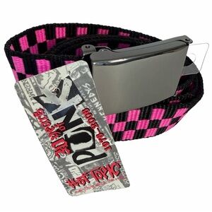 Hot Topic Punk Checkered Belt Pink Black Emo Y2K Skater Web Belt NWT